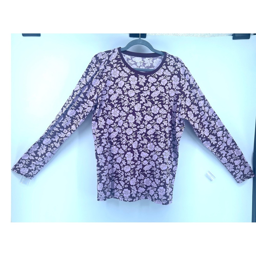 Lands End Womens XL Tall Purple Floral Supima Cotton Long Sleeve Tee Shirt